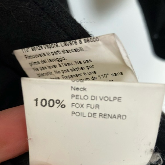 Pinko Black Fox Fur-Trimmed Virgin Wool Coat - Picture 6 of 8